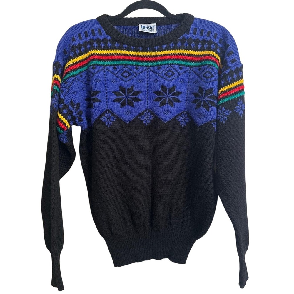 Vintage 80s Meister for Hagemeister-Lert Ski Sweater Snowflake Geometric Retro S